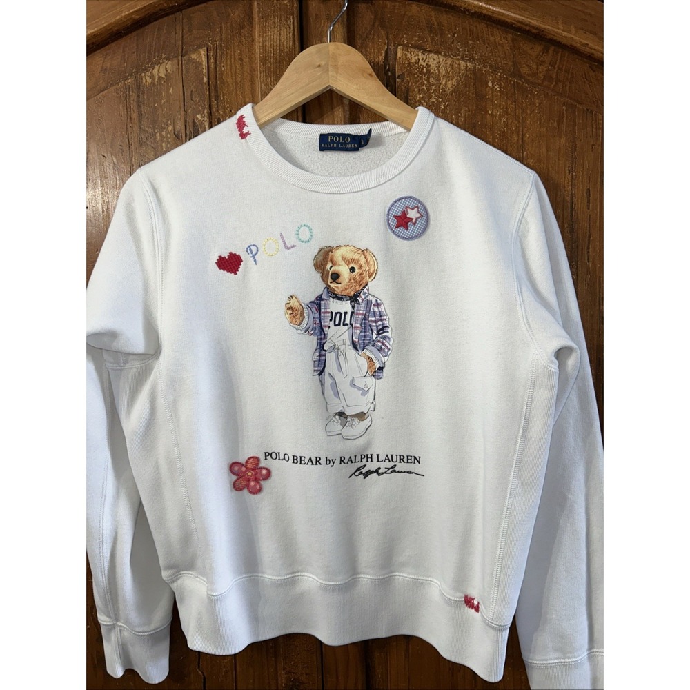 Girls Polo Ralph Lauren Patchwork Bear Sweatshirt Sz Large 14-16